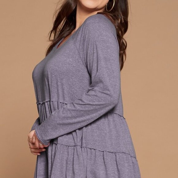 Charcoal Grey Babydoll Tiered Long Sleeve Top - Picture 4 of 4